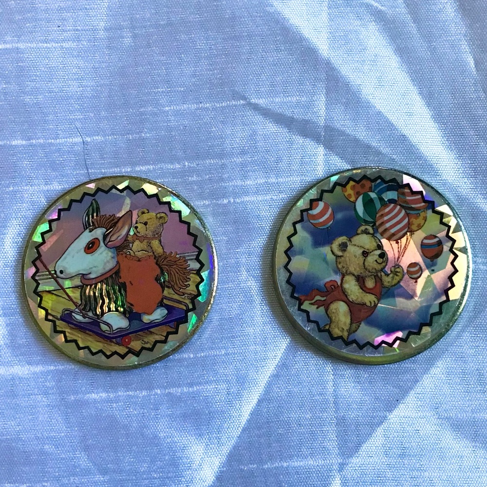 Rare Vintage Holographic Metal Bear pog slammers 1990s